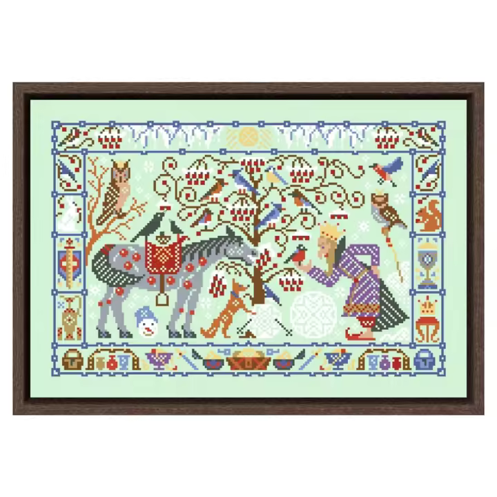 Kits de punto de cruz de tesoros de invierno, lienzo verde claro de dibujos animados, bordado de costura, regalos de bricolaje, decoración del hogar, 18CT, 14ct, 11CT - 1