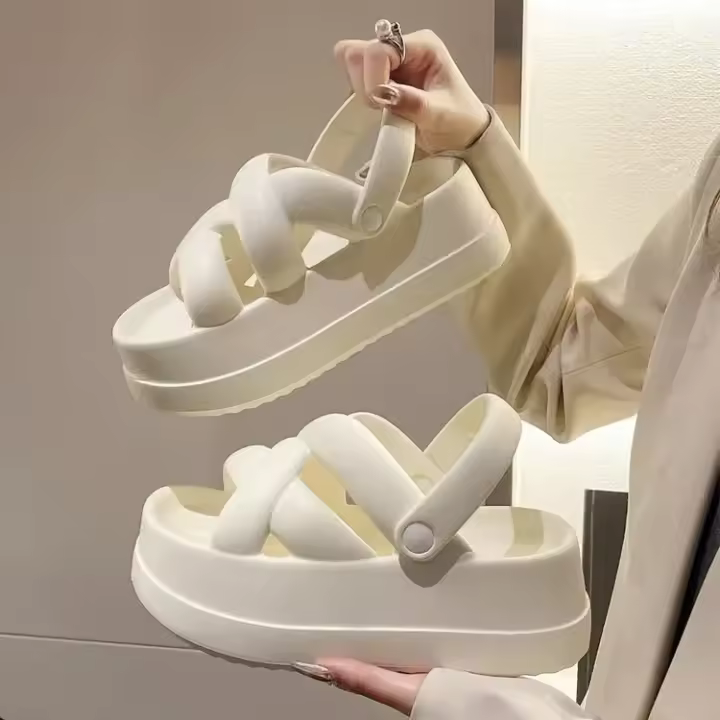 Sandalias de Tacón Alto Casuales EVA para Mujer 2024 con Suela Gruesa y Plataforma de Playa Zapatos de Lujo de Diseñador Diseño Cruzado - 1