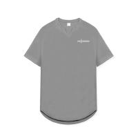 Gym Fitness Bodybuilding Tops Men Casual Fashion Solid Print Short V-neck Sleeve T-Shirt Summer Breathbale Quick Dry Slim Shirt - details 11