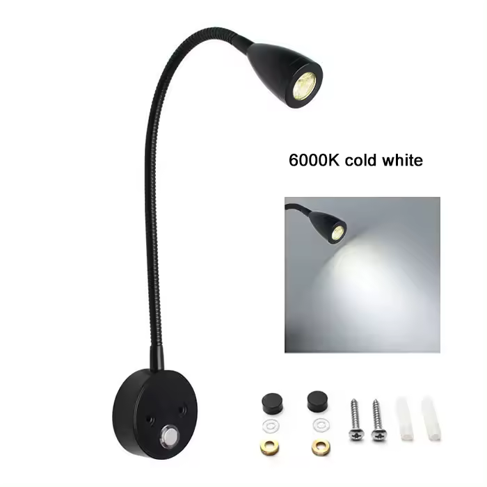 Luz de mapa de 12 voltios con cuello de cisne, lámpara LED de trabajo de aluminio negro de 3000K y 6000K para el hogar, coche, camión, barco, autocaravana y avión - 1