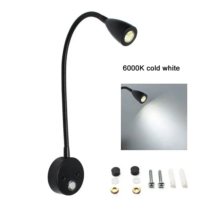 Luz de mapa de 12 voltios con cuello de cisne, lámpara LED de trabajo de aluminio negro de 3000K y 6000K para el hogar, coche, camión, barco, autocaravana y avión - 1