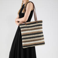 Bolso de hombro a rayas para mujer, bolsa de paja tejida a mano, portátil, de gran capacidad, informal - details 8