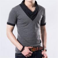 CASUMANL EU SIZE Summer Mens T-Shirts Fashion 2023 Slim Short Sleeve Patchwork V Neck Cotton Black T Shirt Men Button Tops - details 3