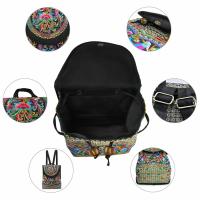 Mochila de lona con diseño bordado hecho a mano Retro para mujer, bolso de hombro de viaje, mochila étnica de gran capacidad - details 12