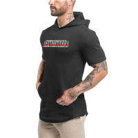 Fashion Short-Sleeved Hooded Print T Shirt Men Casual Fitness Top Hip Hop Loose Streetwear Summer Breathbale Cotton Gym Shirts - details 9