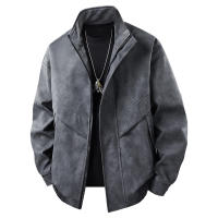 Outdoors Simplicity Solid Man Fashion Jacket Spring Autumn Retro Style Flip Collar Leather Jacket New Leisure Port Wind Coat Man - details 1