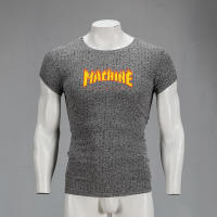 Summer Casual Fashion Knitted Top Gym Bodybuilding Short Sleeve T-shirt Men Fitness Slim Striped Solid Print Breathable T-shirt - details 6