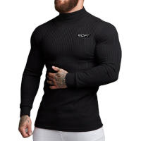 Autumn Fashion Turtleneck Long Sleeve Knitted T Shirt Mens Striped Slim Sweaters Casual Roll Neck Knittwear Pullover T-Shirt - details 5