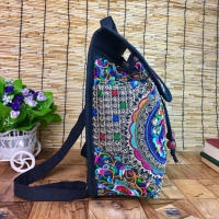 Mochila de lona con diseño bordado hecho a mano Retro para mujer, bolso de hombro de viaje, mochila étnica de gran capacidad - details 9