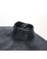 Outdoors Simplicity Solid Man Fashion Jacket Spring Autumn Retro Style Flip Collar Leather Jacket New Leisure Port Wind Coat Man - details 6