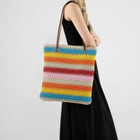Bolso de hombro a rayas para mujer, bolsa de paja tejida a mano, portátil, de gran capacidad, informal - details 4