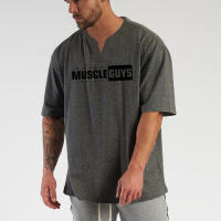 New Summer Cotton Short Sleeve T-shirt Men Running Shirts Gym Fitness Loose Plus Size T Shirts Man Casual Fashion V-neck Tops - details 9