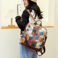 Mochila a cuadros de cuero PU suave para mujer, morral grande, bolsa de viaje, mochila escolar grande para Gir - details 2