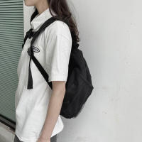 Mochila escolar de gran capacidad con cordón para estudiantes, bolso de lona informal para computadora portátil para mujer, paquete de viaje simple de Color sólido - details 7
