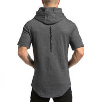 Gym Men Casual Fashion Hooded T Shirt Fitness Slim Fit Elasticity Breathable Bodybuilding Training Short Sleeve Tshirt Tee Tops - details 7