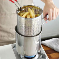 Olla de freír de acero inoxidable, sartenes para freír pollo frito, freidora de patatas fritas Tempura con colador, herramienta de cocina - details 1