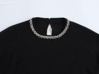 2025 Women Faux Jewel Collar Knitted Sweater Long Sleeve Round Neck Black Crop Pullover Streetwear Knitwear - details 2