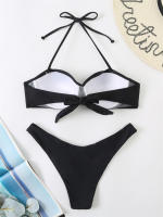 Bikini con Push-Up para mujer, traje de baño liso con tirantes, bañador Sexy con Tanga, ropa de playa para verano, 2024 - details 7