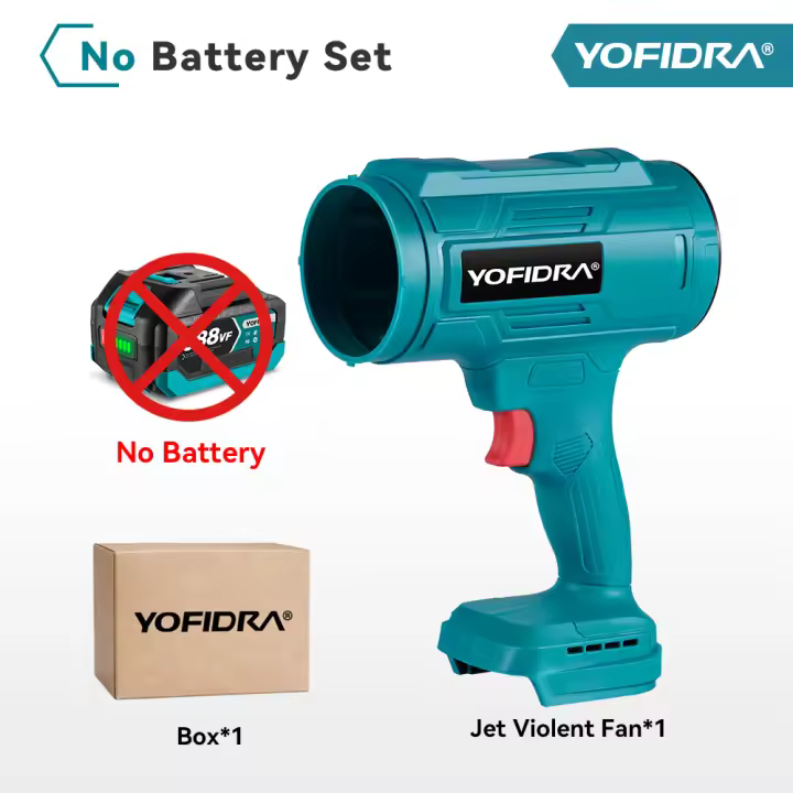 Soplador eléctrico YOFIDRA, ventilador Turbo Jet, pistola de aire violenta, secador de nieve para coche, herramienta de soplado de polvo y hojas para batería de 21V y 18V - 1