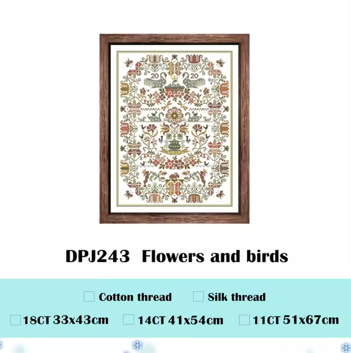 Kits de punto de cruz de flores y pájaros, tela sin imprimir, hilo de algodón, kit de bordado artesanal, decoración de la pared del hogar, 18ct, 14ct, 11ct - 1