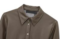 New Women Autumn Winter Faux Leather Shirt Dress Long Sleeve Lapel Collar With Belt A-line Midi Dresses High Street Vestidos - details 3