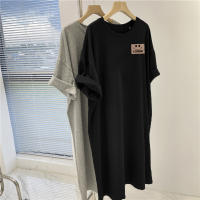 Nuevo vestido de manga corta para mujer, vestido coreano informal holgado de gran tamaño con cuello redondo - details 7