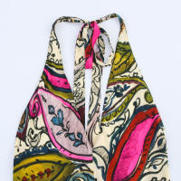 Vestido de Playa de Resort sin Mangas Estilo de Moda de Verano con Hombros Abiertos, Cuello en V, Patrón de Cintura Impresa - details 3