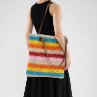 Bolso de hombro a rayas para mujer, bolsa de paja tejida a mano, portátil, de gran capacidad, informal - details 3