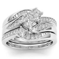 Mifeiya conjunto de anillos de compromiso de boda de lujo para amantes anillo de cristal de circonita cúbica AAA geométrico ostentoso para parejas mujeres y hombres - details 8