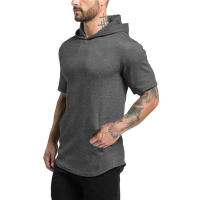 Gym Men Casual Fashion Hooded T Shirt Fitness Slim Fit Elasticity Breathable Bodybuilding Training Short Sleeve Tshirt Tee Tops - details 6