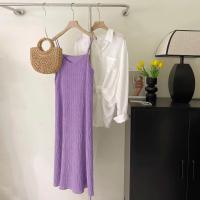 Camisola Vintage sin mangas, vestido a media pantorrilla para mujer, negro, rosa, morado, blanco, plisado, vestidos por debajo de la rodilla, vestidos de noche para niña, ropa - details 4