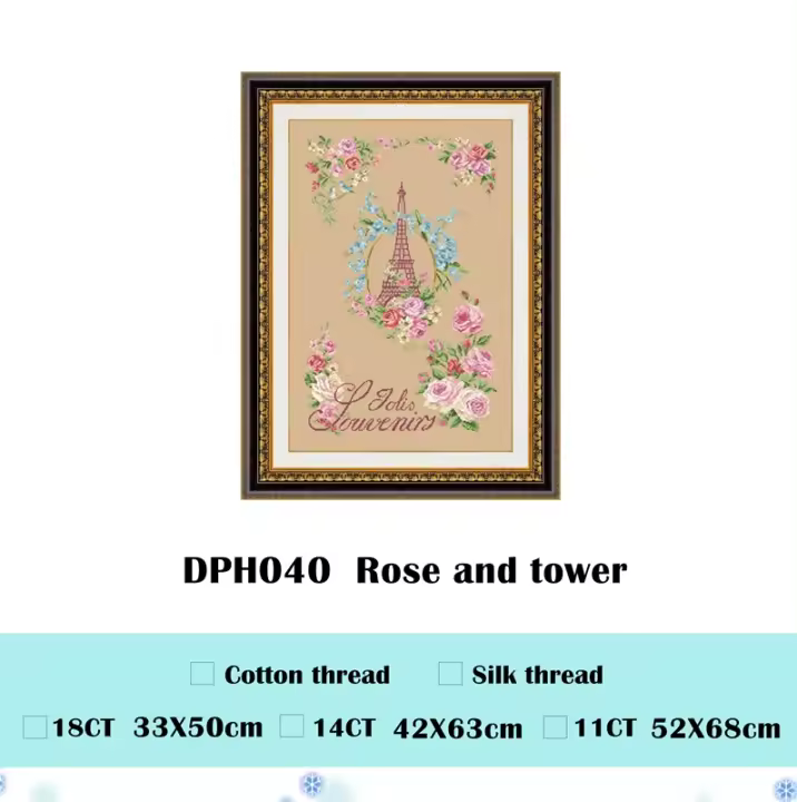 Kit de punto de cruz rosa y Torre, diseño de flores, hilo de algodón 18ct 14ct 11ct, lino, flaxen, lienzo, bordado, costura DIY - 1