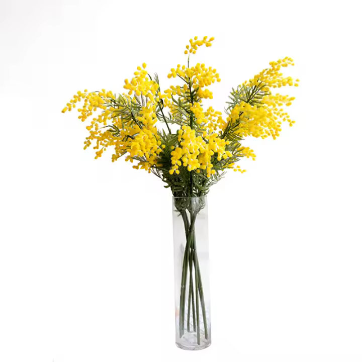 Flores artificiales de Mimosa para decoración del hogar, plantas falsas de Acacia, guirnalda de plantas de Palma falsa, estambre, decoración de boda, 57cm, 1 unidad/5 piezas - 1