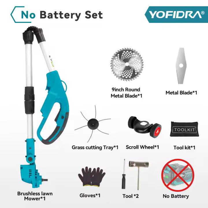 Cortacésped eléctrico sin escobillas YOFIDRA de 9 pulgadas, 36000 RPM, recortadora de césped inalámbrica, herramienta de jardín con longitud ajustable para batería de 21 V y 18 V - 1
