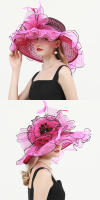 Gorra de Derby a Cuadros con Plumas y Flores para Mujer 2024 Verano Gorra de Boda de Organza con Velo Amplio Ccare de Polyester Secado Normal Instrucciones de Cuidado - details 7