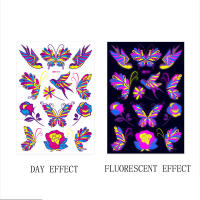 Pegatina de tatuaje facial fluorescente para Halloween, tatuaje falso de mariposa, rosa, Festival, Fiesta de máscaras, pegatina corporal - details 16
