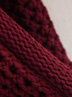 Women Wine Red Chunky-knit Cardigan Long Sleeve O Neck With Pockets Sweater  Outerwear Female Autumn Winter Crop Coat - details 7