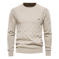 Suéteres AIOPESON Argyle Básicos para Hombres de Color Sólido con Cuello Redondo Manga Larga Tejidos de Pullover de Moda Invernal Nuevos Suéteres Cálidos para Hombres Material Exterior 95% Algodón 5% Lycra Hecho en China - details 2