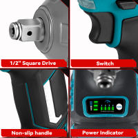 ONEVAN-llave de impacto eléctrica sin escobillas, 1200N.M, Kit de enchufe hexagonal inalámbrico de 1/2 pulgadas, herramienta de destornillador 3 en 1 para juego de pines de batería Makita - details 7