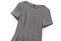 Gray Wide Swing Short Dress For Women O Neck Short Sleeve Pleated Mini Dress Female Autumn Casual Vestidos - details 2