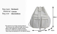 Mochila escolar de gran capacidad con cordón para estudiantes, bolso de lona informal para computadora portátil para mujer, paquete de viaje simple de Color sólido - details 0
