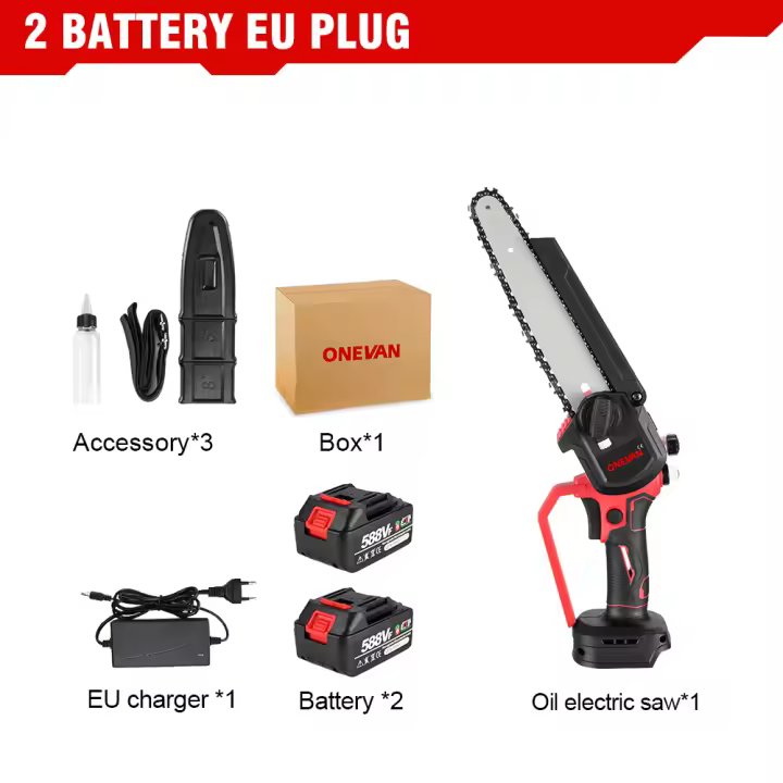 Sierra eléctrica sin escobillas ONEVAN de 8 pulgadas con engrasador automático, motosierra de mano para podar jardines, herramienta para trabajar la madera para baterías de 21V y 18V - 1