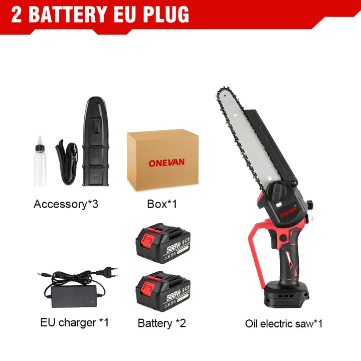 Sierra eléctrica sin escobillas ONEVAN de 8 pulgadas con engrasador automático, motosierra de mano para podar jardines, herramienta para trabajar la madera para baterías de 21V y 18V - 1