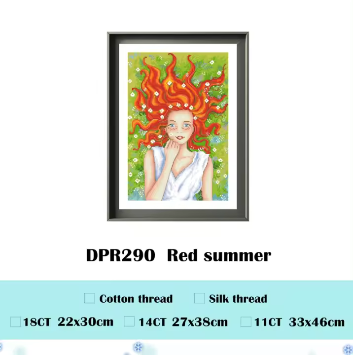 Kits de punto de cruz de verano rojo para niña, tela sin imprimir, hilo de algodón, kit de bordado DIY, decoración de la pared del hogar, 18CT, 14ct, 11CT - 1