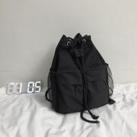 Mochila escolar de gran capacidad con cordón para estudiantes, bolso de lona informal para computadora portátil para mujer, paquete de viaje simple de Color sólido - details 12