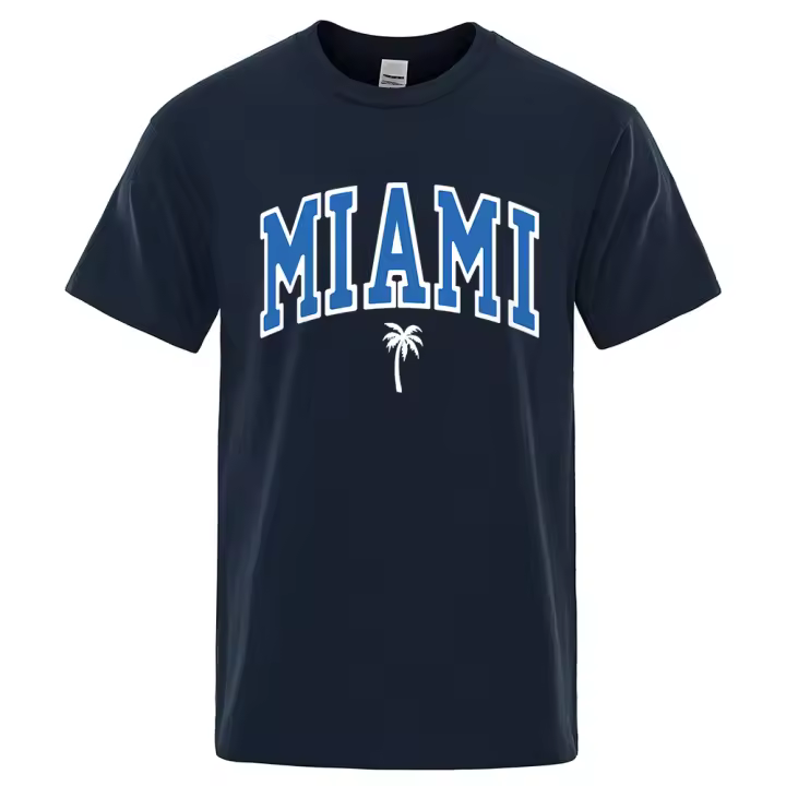 Camisetas con letras de la ciudad de la costa de Miami para hombre, ropa informal holgada de gran tamaño, camisetas de algodón con dibujos animados para hombre, camisetas callejeras - 1