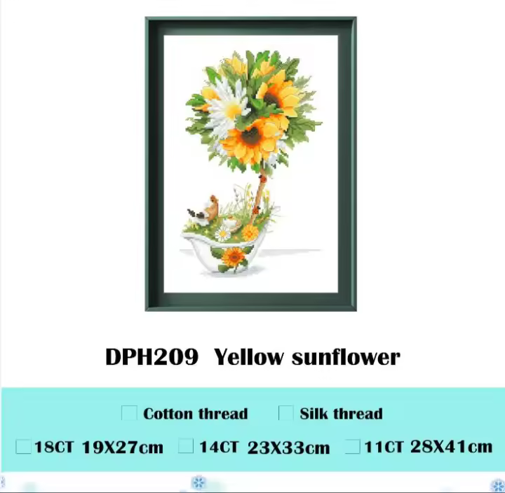 Kit de punto de cruz de girasol amarillo, tela aida 18ct 14ct 11ct, lienzo sin imprimir, hilo de algodón, kits de bordado, juego de manualidades DIY - 1
