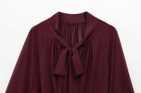 Primavera 2025, blusa estilo capa con volantes color Burdeos para Mujer, camisa holgada con dobladillo asimétrico y lazo en la espalda, Blusas de calle para Mujer - details 2