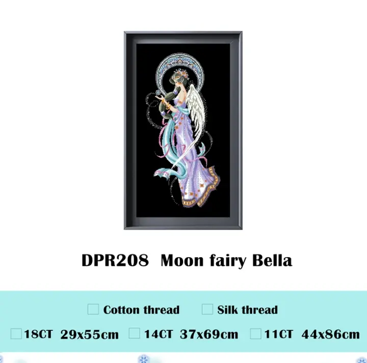 Kit de punto de cruz Moon fairy Bella, tela aida, lienzo negro, hilo de algodón, cuentas de bordado, juego de manualidades, 18CT, 14ct, 11CT - 1