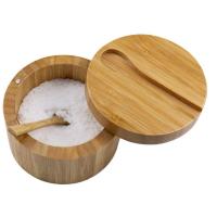 Caja de condimentos de bambú con cuchara, cubierta giratoria, olla de condimentos de bambú, succión magnética, caja de sal de celda única - details 4
